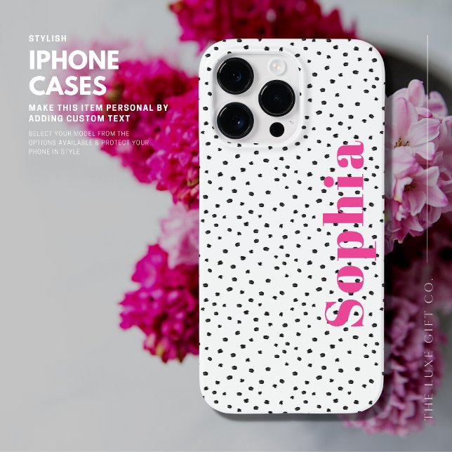 Modern Stylish Hot Pink Personalized Polka Dots Case-Mate iPhone Case (Creator Uploaded)