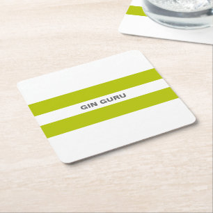Modern Stylish Lime Green Gin Guru Square Paper Coaster