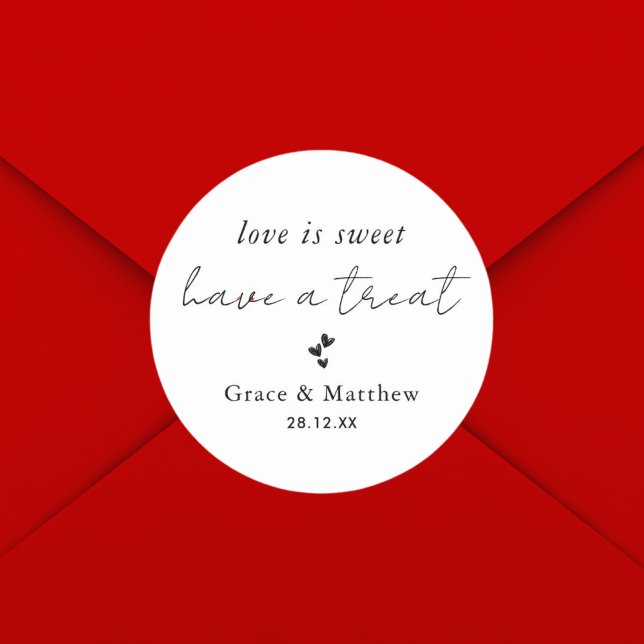 Modern Stylish Love is Sweet Wedding Favour Classic Round Sticker (Creator Uploaded)