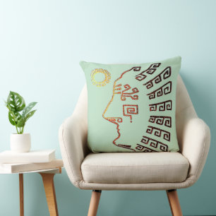 Modern Stylish Machu Picchu Drawing on Lime Green Throw Pillow