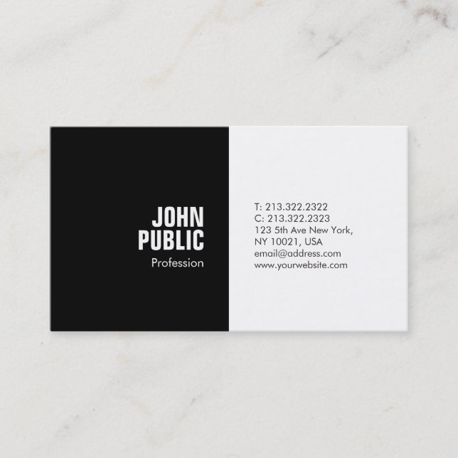 Modern Stylish Minimalist Black&White Chic Design Business Card (Front)