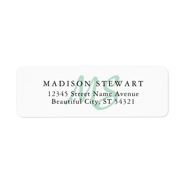 Modern Stylish Mint Green Brush Script Monogram (Front)