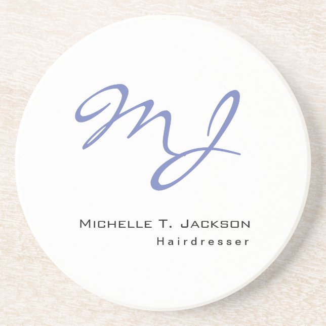 Modern Stylish Monogram Blue White Hairdresser Coaster (Front)