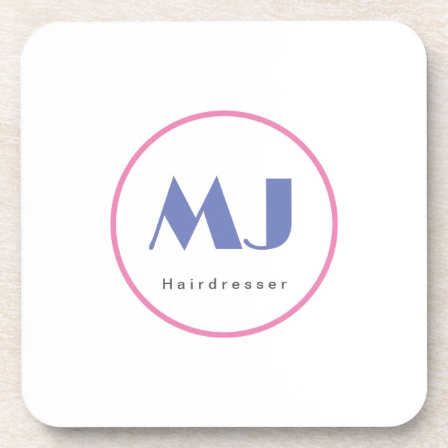 Modern Stylish Monogram Blue White Hairdresser Coaster (Front)