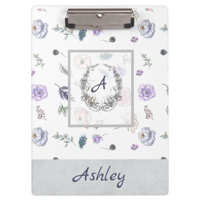 Modern Stylish Monogram Girly Patterns Ashley Clipboard (Front)