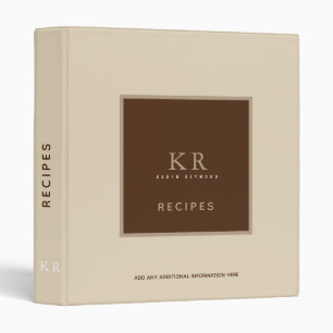 Modern & Stylish Monogram on Brown Recipe Binder