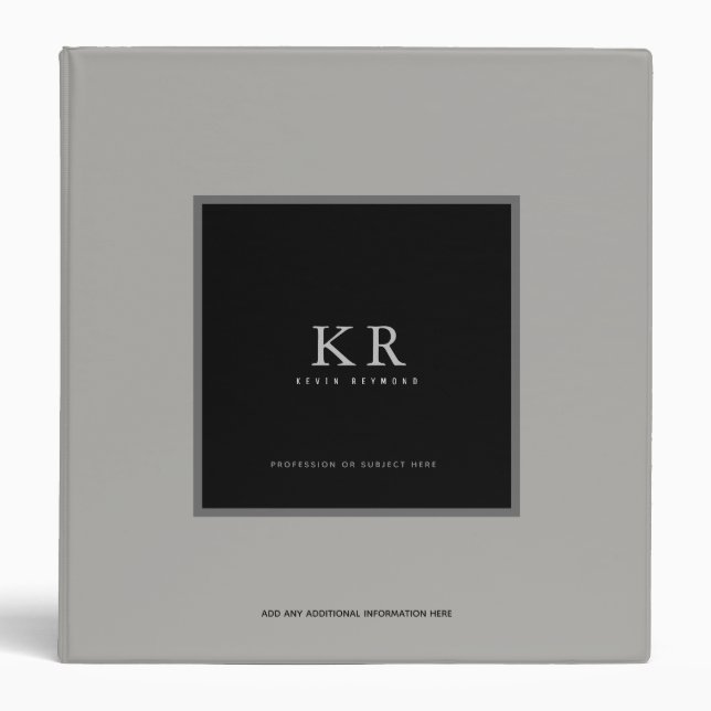 modern & stylish monogram on grey binder (Front)