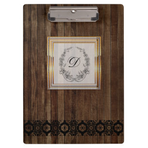 Modern Stylish Monogram  Pattern Vintage Wood Clipboard