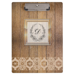 Modern Stylish Monogram  Pattern Vintage Wood Clipboard