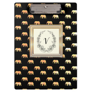 Modern Stylish Monogram Patterns Black Gold Clipboard