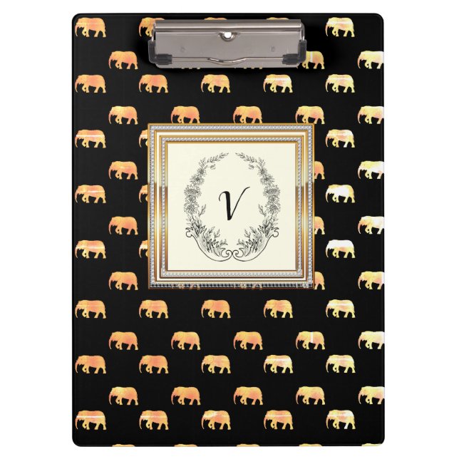 Modern Stylish Monogram Patterns Black Gold Clipboard (Front)