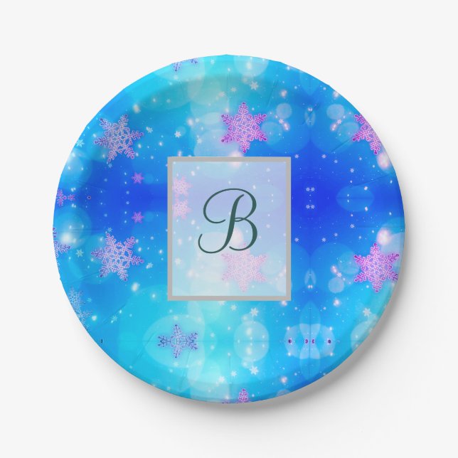 Modern Stylish Monogram Patterns | Snow Party #2 Paper Plate (Front)