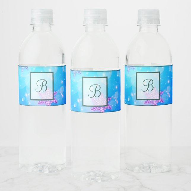 Modern Stylish Monogram Patterns | Snow Party #2 Water Bottle Label (Bottles)