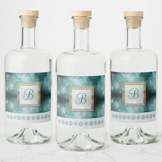 Modern Stylish Monogram Patterns | Snow Party #3 Liquor Bottle Label (Bottles)