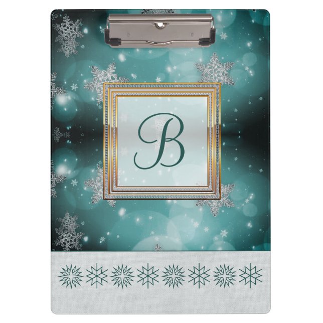 Modern Stylish Monogram Patterns Winter Snowflakes Clipboard (Front)