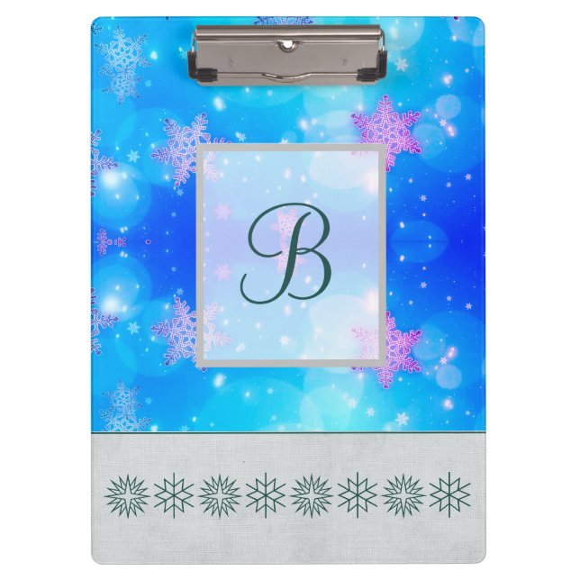 Modern Stylish Monogram Patterns Winter Snowflakes Clipboard (Front)