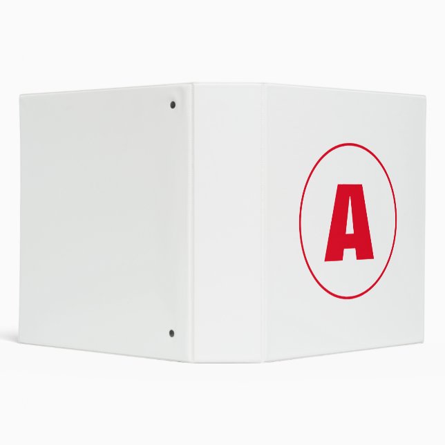 Modern Stylish Monogram Red Initial Letter White Binder (Background)