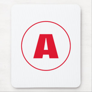 Modern Stylish Monogram Red Initial Letter White Mouse Pad