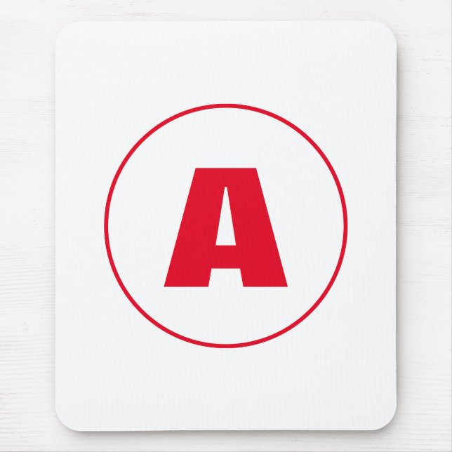 Modern Stylish Monogram Red Initial Letter White Mouse Pad (Front)