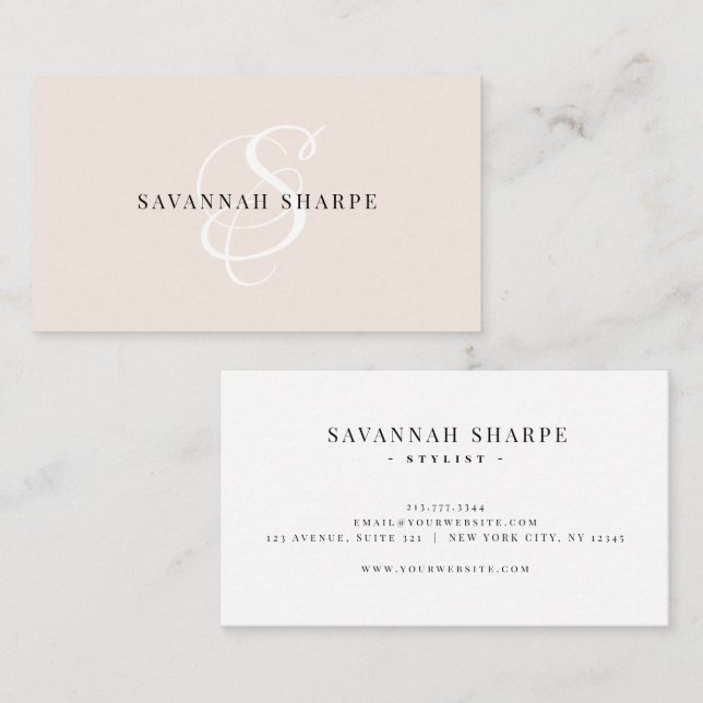 Modern Stylish Monogram Script Professional Peach Business Card (Front/Back)