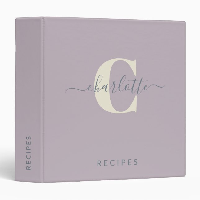Modern Stylish Monogrammed Name Dusty Lilac Binder (Front/Spine)