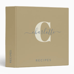 Modern Stylish Monogrammed Name Gold Tan Binder
