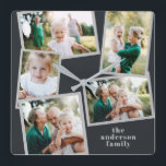 Modern stylish multi photo family home decor square wall clock<br><div class="desc">Modernblack and grey monochrome multi photo family holiday card.</div>
