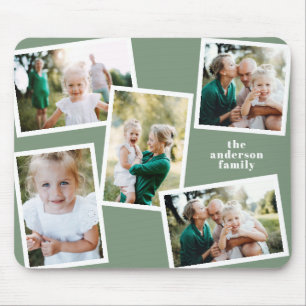 Modern stylish multi photo family sage green mouse pad
