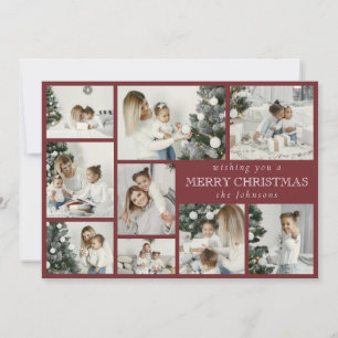 Modern Stylish Multi Photo Grid Red Holiday Card
