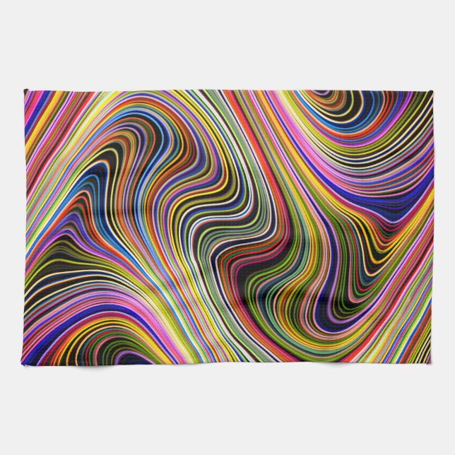 Modern Stylish Multicolor Curvy Lines Kitchen Towel (Horizontal)