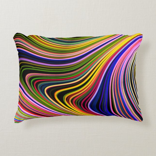Modern Stylish Multicolor Curvy Neon Lines Accent Pillow (Front)