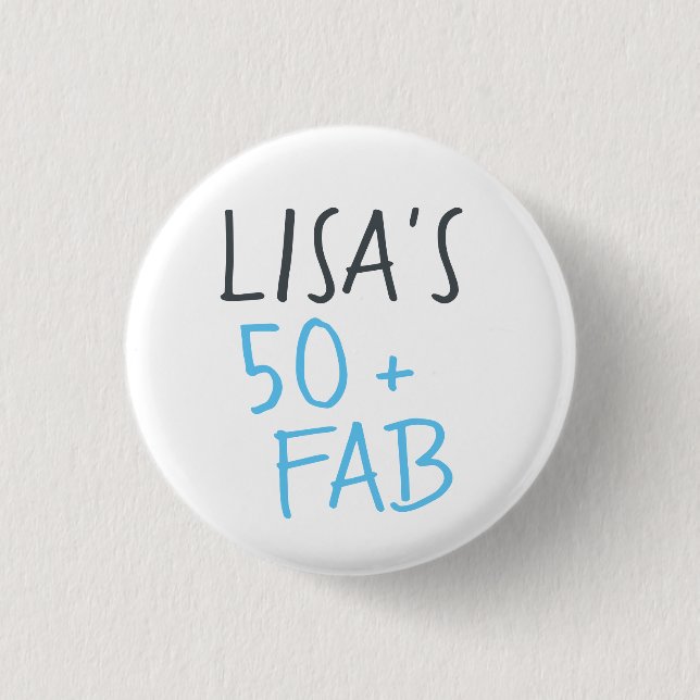 Modern Stylish Name Blue 50 Fabulous Birthday 1 Inch Round Button (Front)