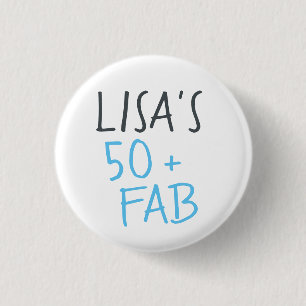 Modern Stylish Name Blue 50 Fabulous Birthday 1 Inch Round Button