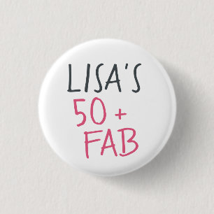 Modern Stylish Name Hot Pink 50 Fabulous Birthday 1 Inch Round Button
