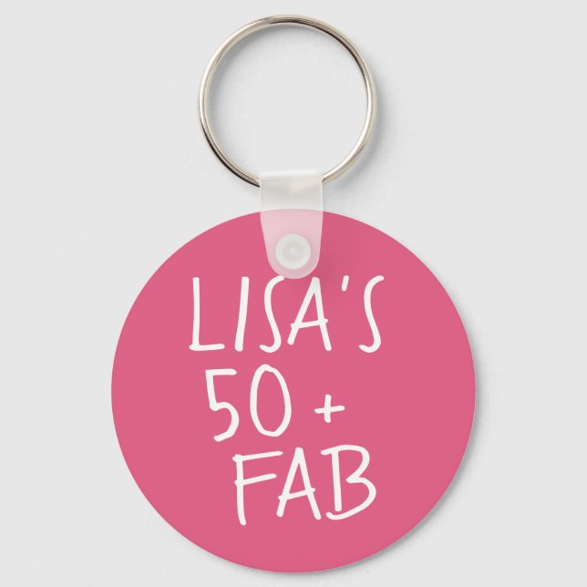 Modern Stylish Name Hot Pink 50 Fabulous Birthday Keychain (Front)