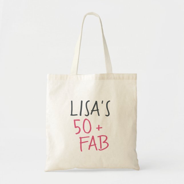 Modern Stylish Name Hot Pink 50 Fabulous Birthday Tote Bag (Front)