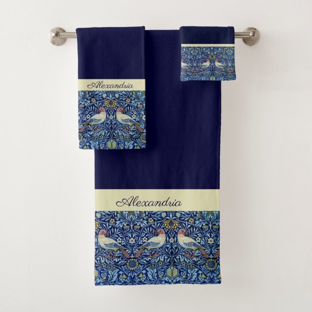 Modern Stylish Navy Blue and White Monogram Bath B Towel Set (Insitu)
