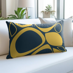 Modern Stylish Navy Blue Mustard Abstract Pattern Accent Pillow