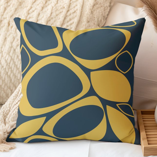 Modern Stylish Navy Blue Mustard Abstract Pattern Throw Pillow (Creator Uploaded)