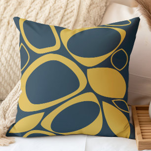 Modern Stylish Navy Blue Mustard Abstract Pattern Throw Pillow