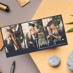 Modern & Stylish Navy Thank You 3 Photo Graduation Card