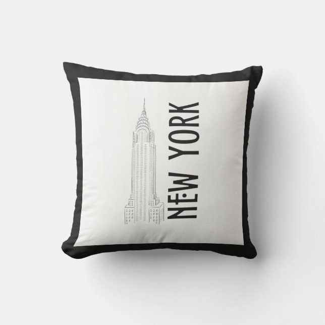 Modern Stylish New York Sity Black White Outdoor Pillow (Front)