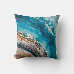 Modern Stylish Ocean Blue Geode Gold Faux Throw Pillow