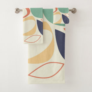 Modern Stylish Orange Blue Abstract Pattern Bath Towel Set