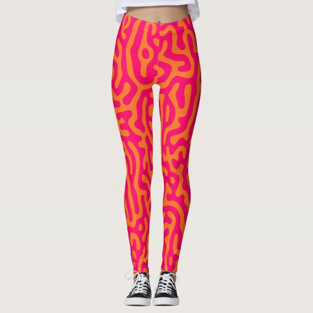 Modern stylish orange fuchsia Leggings (Front)