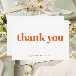 Modern Stylish Orange & White Classic Bold Simple Thank You Card