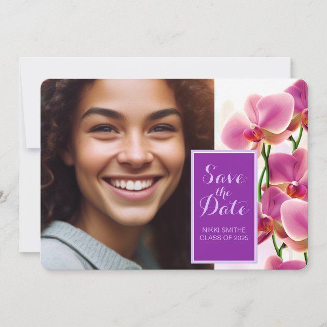 Modern Stylish Orchids Graduation Save the Date (Front)