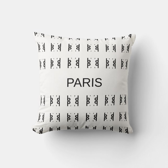 Modern stylish Paris calligraphy in black & white Throw Pillow (Front)
