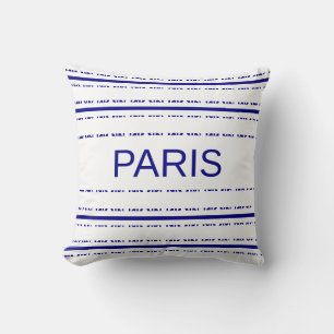 Modern stylish Paris calligraphy in blue & white Throw Pillow