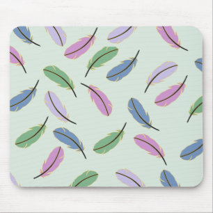 Modern Stylish Pastel Blue Feathers Pattern Mouse Pad